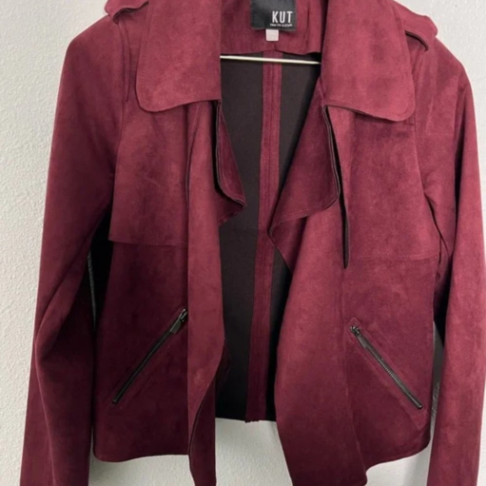 Kut From The Kloth Jacee Draped Burgundy Moto Jacket - Picture 4 of 8